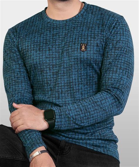 VeBNoR Checkered Men Round Neck Blue T-Shirt - Buy VeBNoR Checkered Men ...