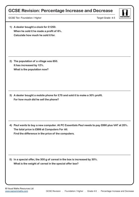 Percentage Increase and Decrease GCSE Questions | GCSE Revision Questions