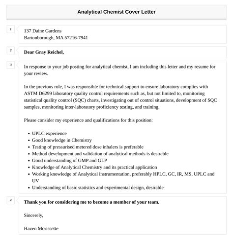 Analytical Chemist Cover Letter | Velvet Jobs
