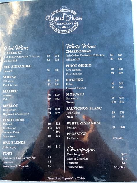 Menu at The Bayard House Restaurant, Chesapeake City