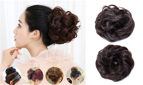 Ekan Messy Hair Extension Ponytail Bun Accessories for Women (Black, 10 ...