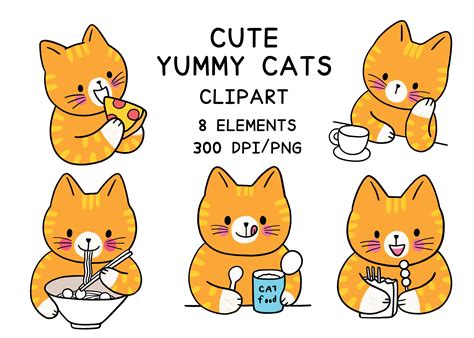 Cartoon Cute Funny Yummy Cat Clipart. Graphic by Meawsally · Creative ...