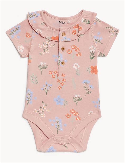 Buy 3pk Pure Cotton Floral Bodysuits (6 1/2lbs-3 Yrs) at Marks & Spencer