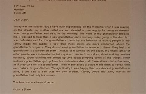 write a diary entry of the victoria on the day mr.abel went out ...