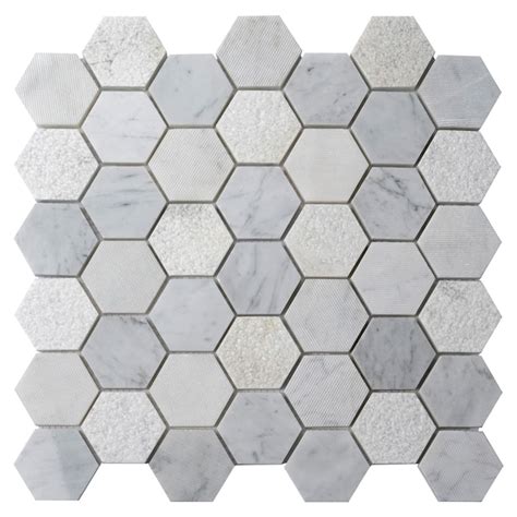 Apollo Tile (Sample) White, Grey, Textured 4-in x 4-in Polished Marble ...