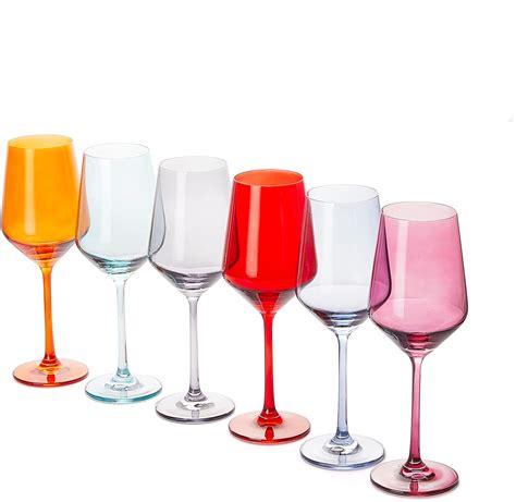 Amazon.com | Colored Wine Glass Set, Large 12 oz Glasses Set of 6 ...