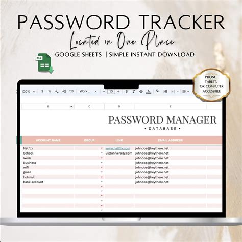Password Tracker Spreadsheet: Google Sheets Template (digital Download ...