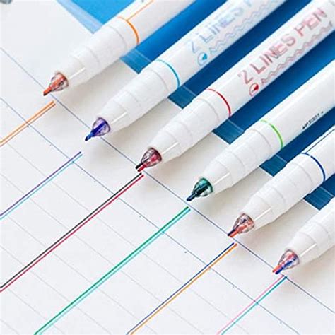 HASTAP 2 Lines Gel Pen Marker Gel Ink Roller Ball Pens - (Set Of 6) For ...