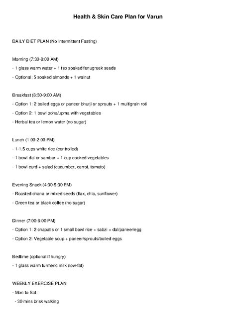 Varun's Daily Health & Skin Care Diet Plan (No Intermittent Fasting ...