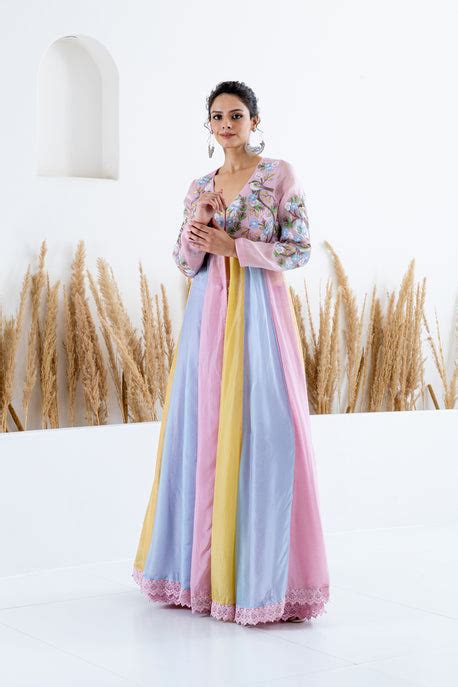 Color block front open kalidar anarkali with printed skirt