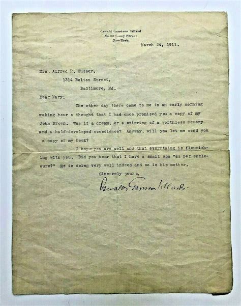 NAACP Co-Founder Oswald Garrison Villard 1911 Letter Abolitionist John ...