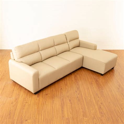 Buy Albury Faux Leather 3-Seater Right Corner Sofa with Chaise - Beige ...