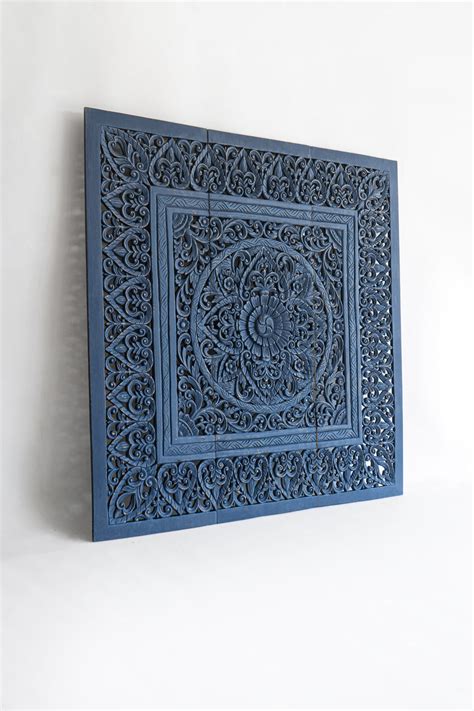 Indigo Dye Headboard - Carved Mango Wood Wall Panel India – Lakkadhaara