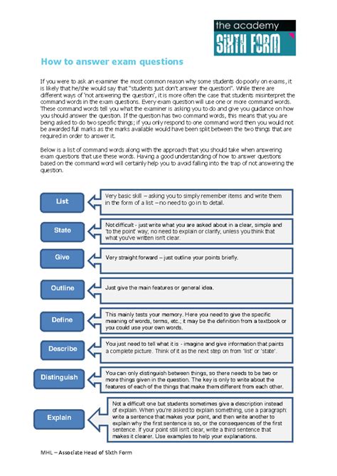 Command Words - exam questions help - MHL – Associate Head of Sixth ...