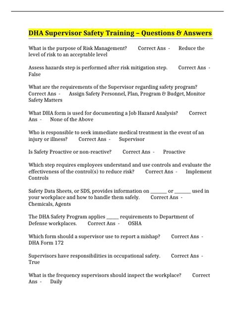 DHA Supervisor Safety Training - Questions & Answers - SAFETY TRAINED ...