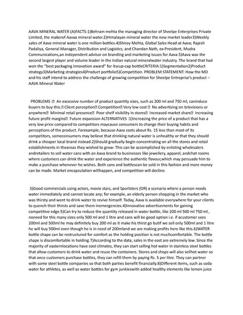 AAVA Mineral Water-decision sheet - AAVA MINERAL WATER (A)FACTS:1 ...