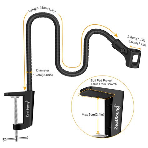 ZealSound Microphone Arm Stand, Adjustable Universal Gooseneck Desktop ...