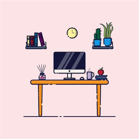 Workspace without chair workspace cartoon study desk | Premium Vector
