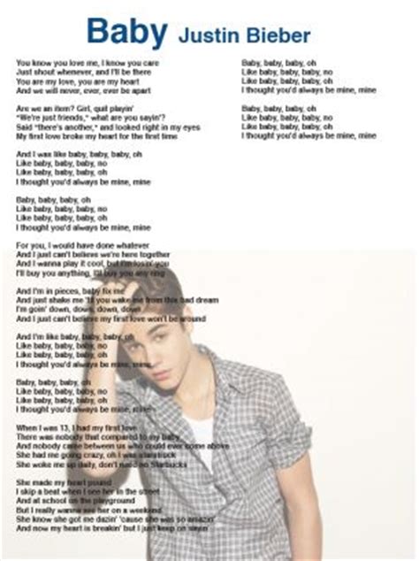 Justin Bieber Baby Lyrics Sheet | Printables From Books/Music/Movies/TV ...
