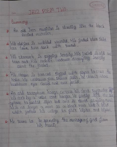 In English Jazz poem Two I wante summary - Brainly.in