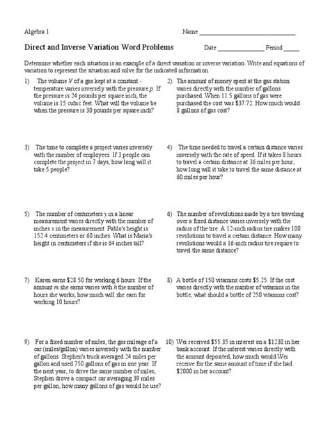 Image result for Inverse Variation Word Problems