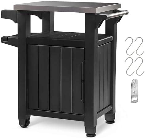 Keter Unity Small 40 Gallon Grill Prep Table and Storage Cart, Grey ...