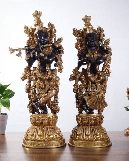 Brass Radha Krishna Idol Set - 21" black edition – Budhshiv.com