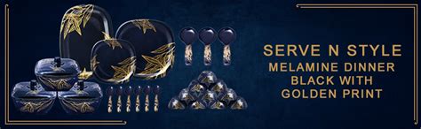 Serve n Style Melamine Dinner Set Pack 40 Pieces - Square Shaped, Black ...