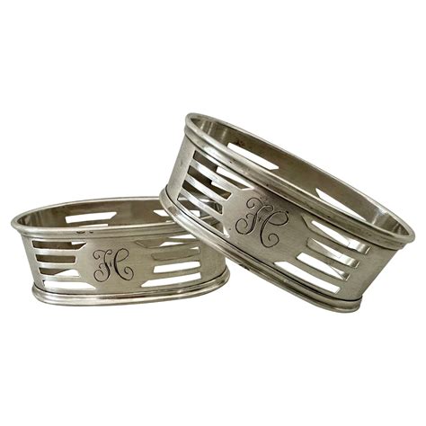 Two Classic Oval Sterling Napkin Rings Engraved "H" on One and "C" on ...