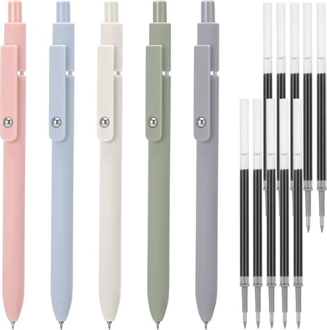 Zennyth 5 x Gel Pens Quick Dry Ink Black Refills with 10 Extra Refills ...