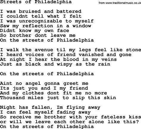 Bruce Springsteen song: Streets Of Philadelphia, lyrics
