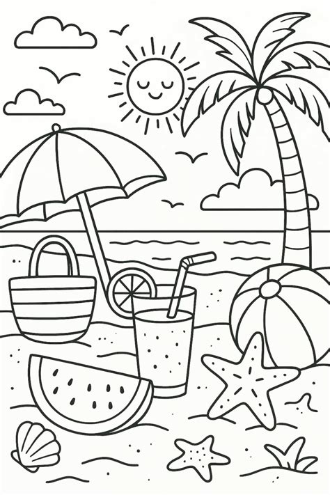 Summer coloring page beach scene – Artofit