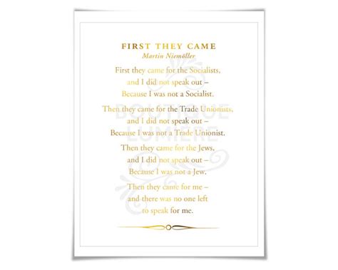 First They Came Poem Gold Foil Art Print - Martin Niemöller Holocaust ...