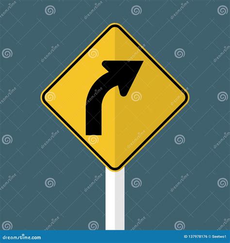 Right Curve Ahead Sign stock vector. Illustration of black - 137978176
