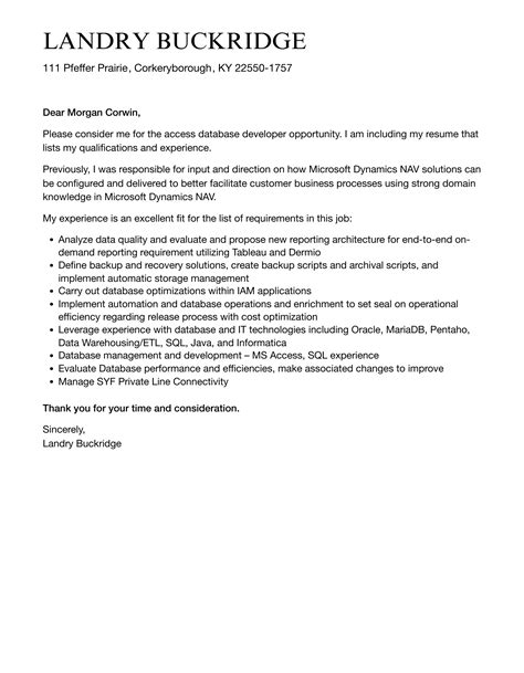 Image result for Database Developer Cover Letter