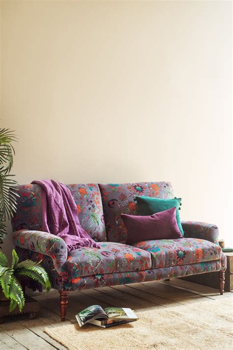 Black Plum Floral Cotton Velvet Two Seater Sofa Measurements: W:164cm D ...