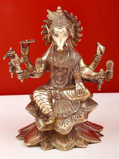 Buy Exotic India Brass Goddess Varahi Statue, 8.4 Inch Height x 7 Inch ...