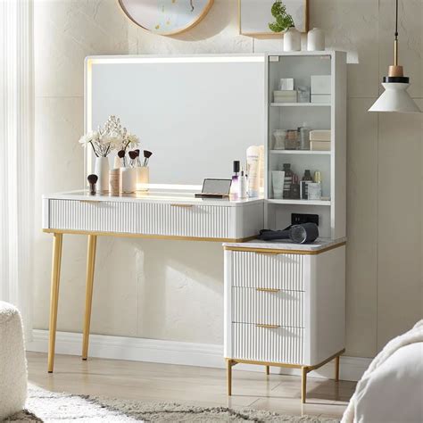 Large 48" Zadia Makeup Vanity Desk with 36" Lighted Mirror, 4 Drawers ...