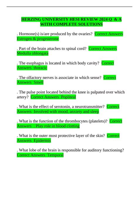 HERZING UNIVERSITY HESI REVIEW 2024 Q & A WITH COMPLETE SOLUTIONS ...