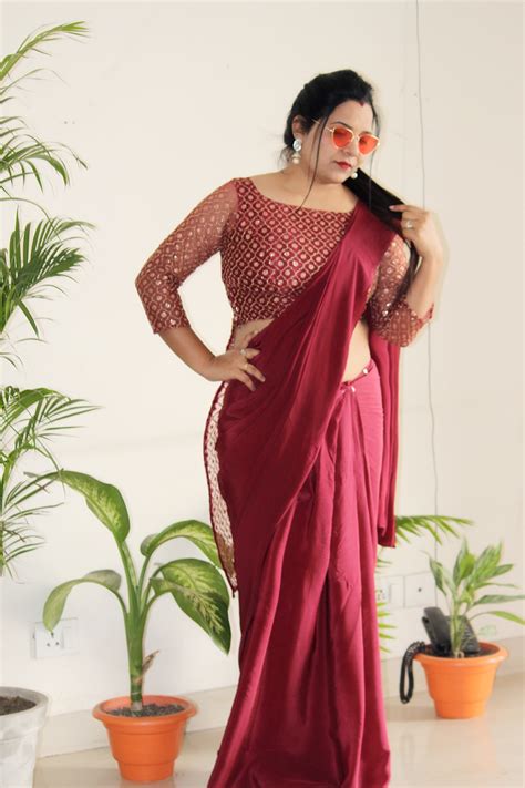 Tiara Boss | MEHROON SAREE WITH LONG JACKET BLOUSE