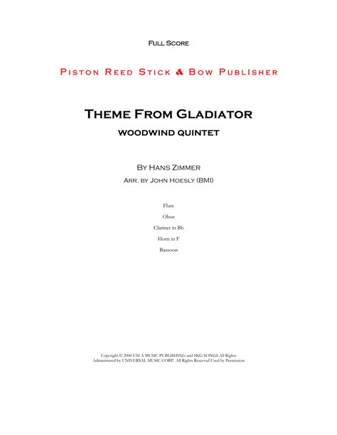 Gladiator Main Theme (arr. John Hoesly) by Hans Zimmer Sheet Music for Woodwind Ensemble at ...