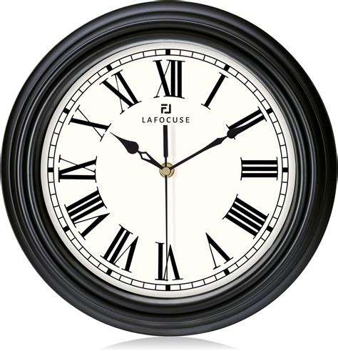 Amazon.com: Lafocuse Black Wall Clock Roman Numerals 12 Inch Silent Non ...