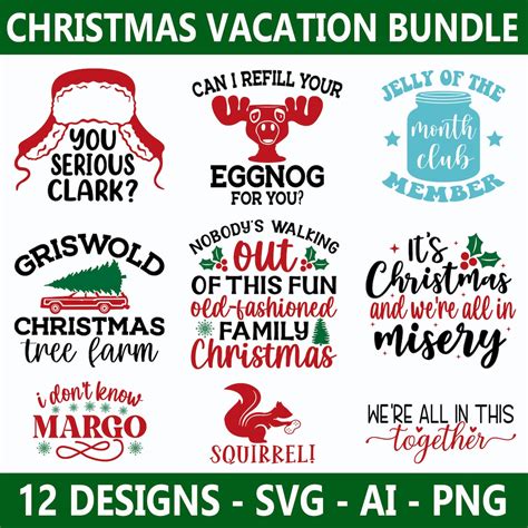 Christmas Vacation SVG Design Bundle. PNG and AI Included. 12 Unique ...