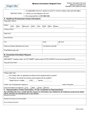 Medical Information Request Form - Biogen Idec MedInfo - Fill and Sign ...