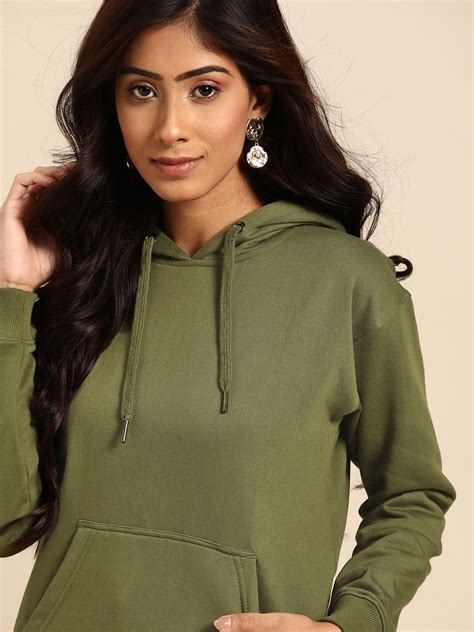 Buy All About You Women Olive Green Solid Hooded Sweatshirt ...