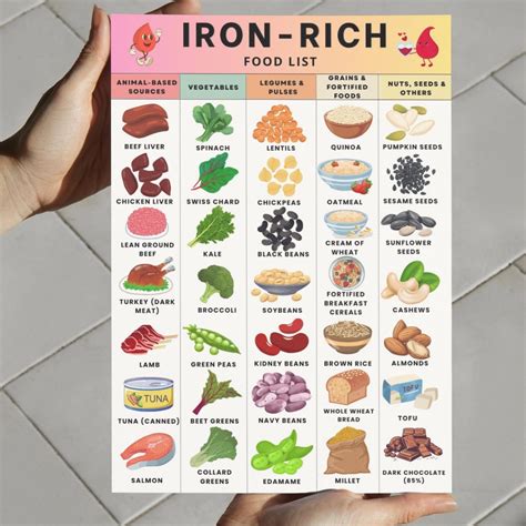High Iron Foods List Printable, Iron-rich Chart PDF, Foods High in Iron Chart, Printable High ...