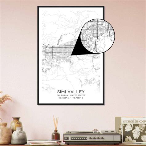 Simi Valley California Map Poster, Modern Home Decor Wall Art Print ...