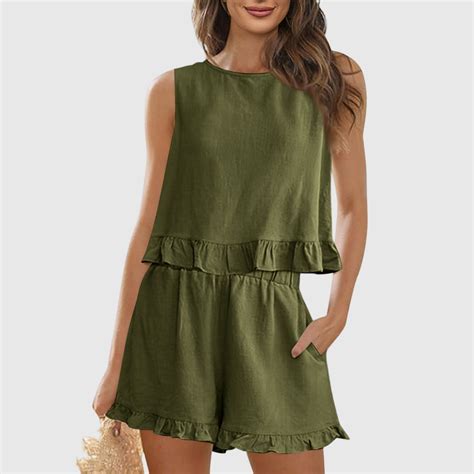 Domzest 2 Piece Sets for Women Fashion Dressy Outfits Sleeveless Linen ...