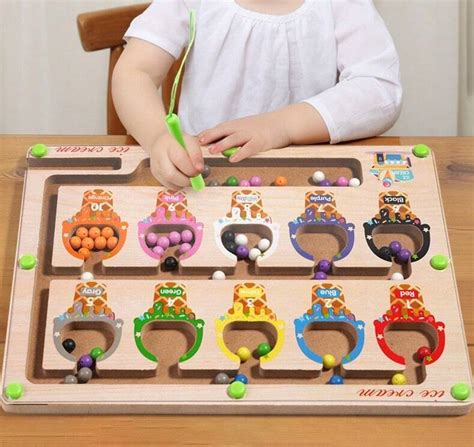 Kids Wooden Color Sorting Ice Cream Cup Toy, Training Concentration And ...