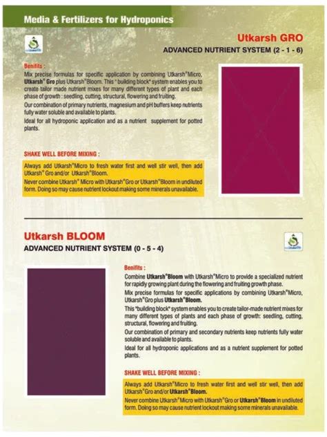 UTKARSH Media and Fertilizers For Hydroponics Brochure